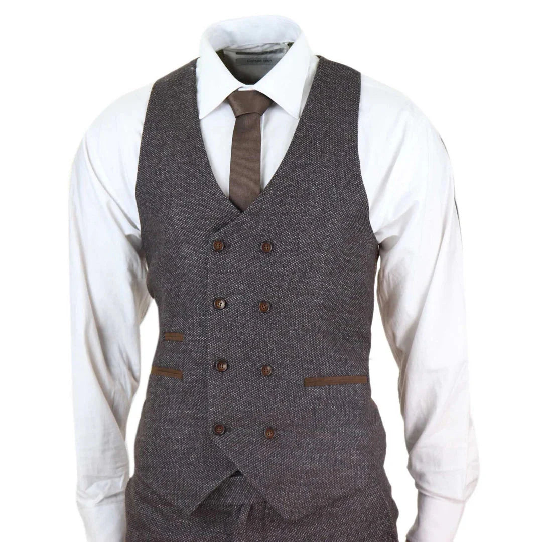 STZ32 - Men's Wool 3 Piece Suit Double Breasted Waistcoat Tweed 1920s