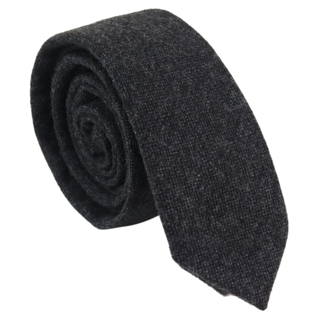 Stz22 Men's Tie Hankie Tweed Black Classic Gatsby Peaky Blinders