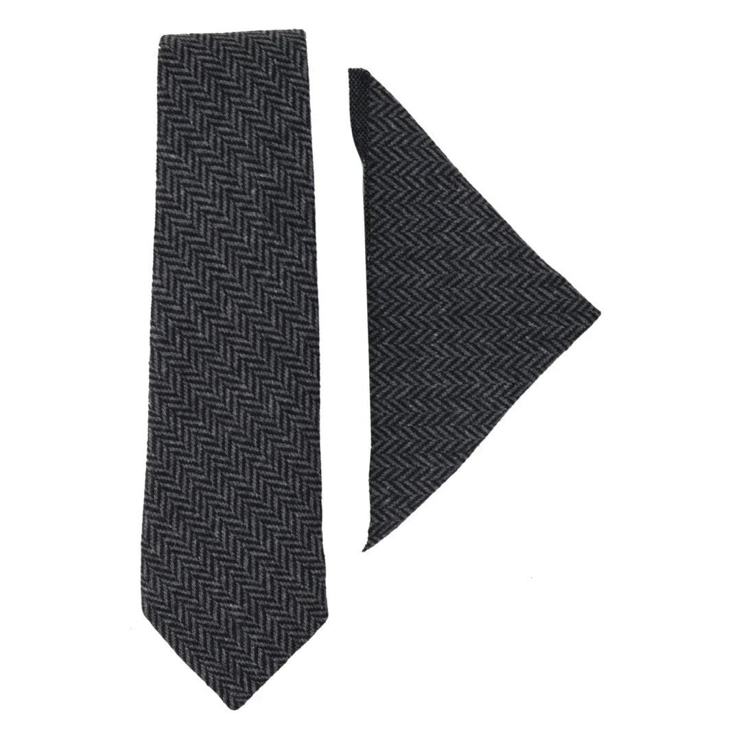 Men's Tweed Tie Hankie Set Classic British Heritage Wool Herringbone