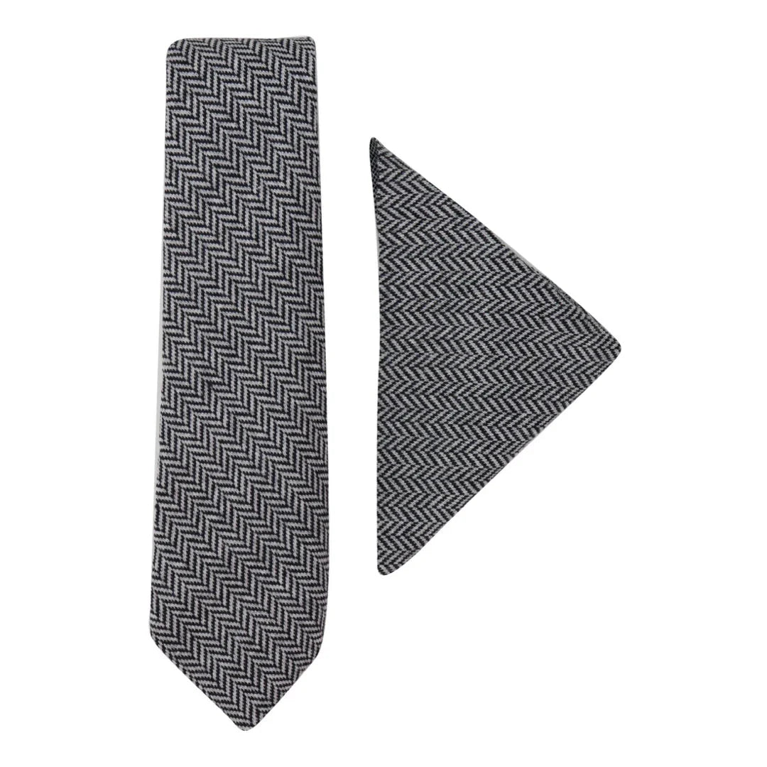 Men's Tweed Tie Hankie Set Classic British Heritage Wool Herringbone