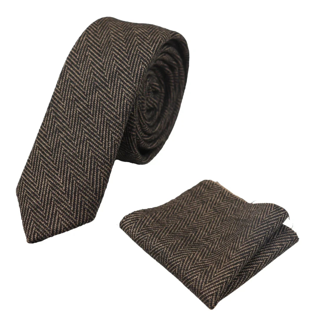 Men's Tweed Herringbone Tie & Pocket Square Set