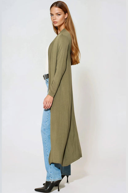 Khaki Jersey Longline Cardigan