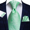 Mint Green Floral Silk Tie - With Matching Cufflinks & Pocket Square