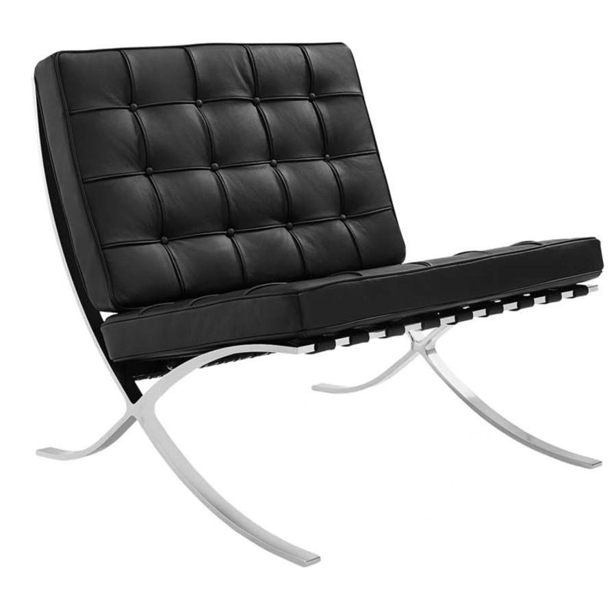 Classic Modern Barcelona Chair And Footstool, Black Leather