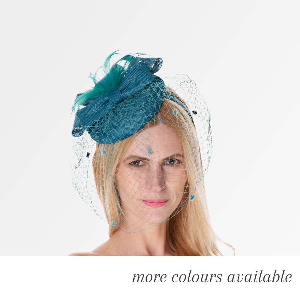 Round Pillbox Birdcage Veil Bow Sinamay Headband Fascinator Weddings Ascot Races
