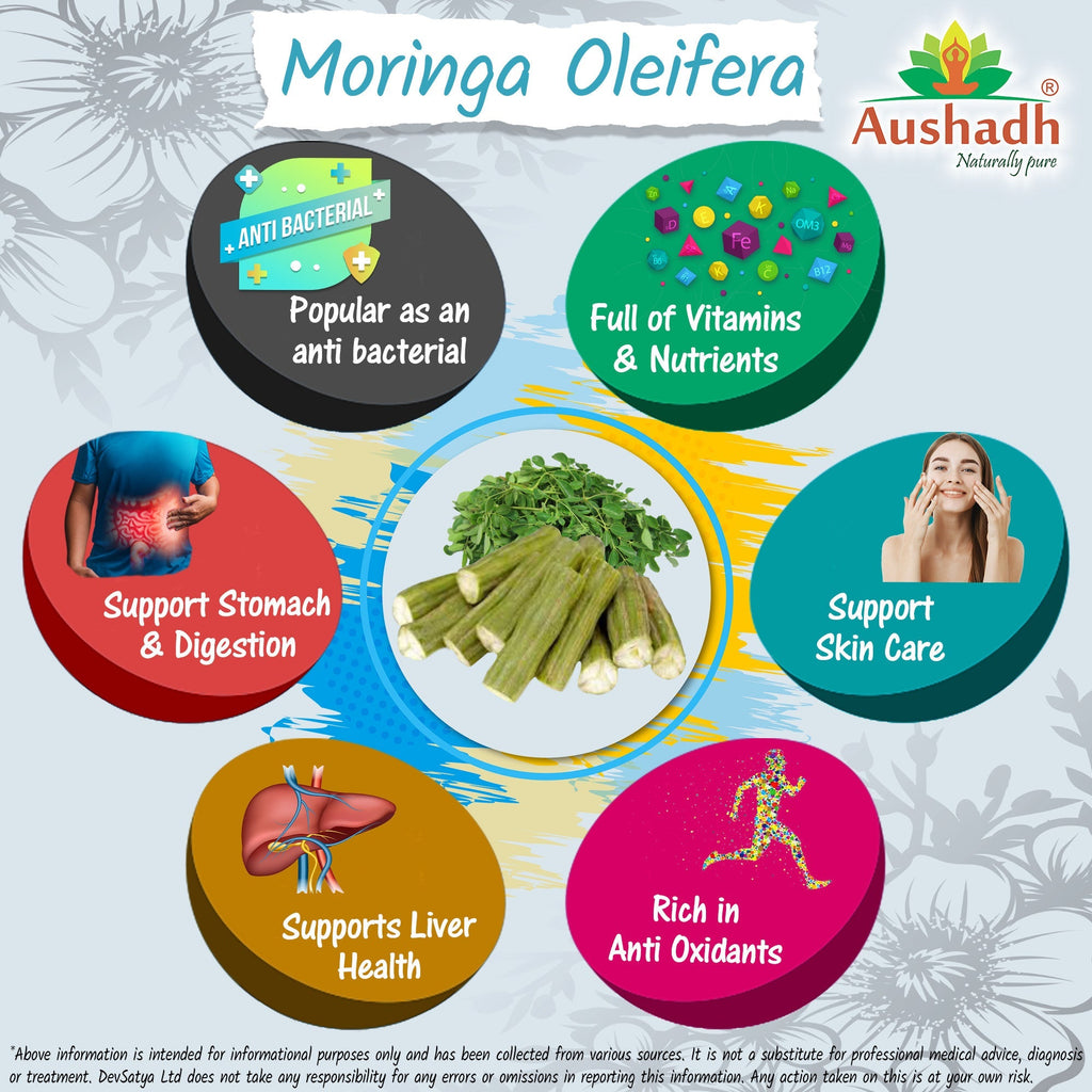 Aushadh Moringa Oleifera Capsules (Drumstick Tree) Energy & Nutrition Support - Vegan, Gluten Free, Non-GMO, 60 Capsules