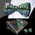 Multi Colored Paisley Silk Bow Tie - With Matching Cufflinks & Pocket Square