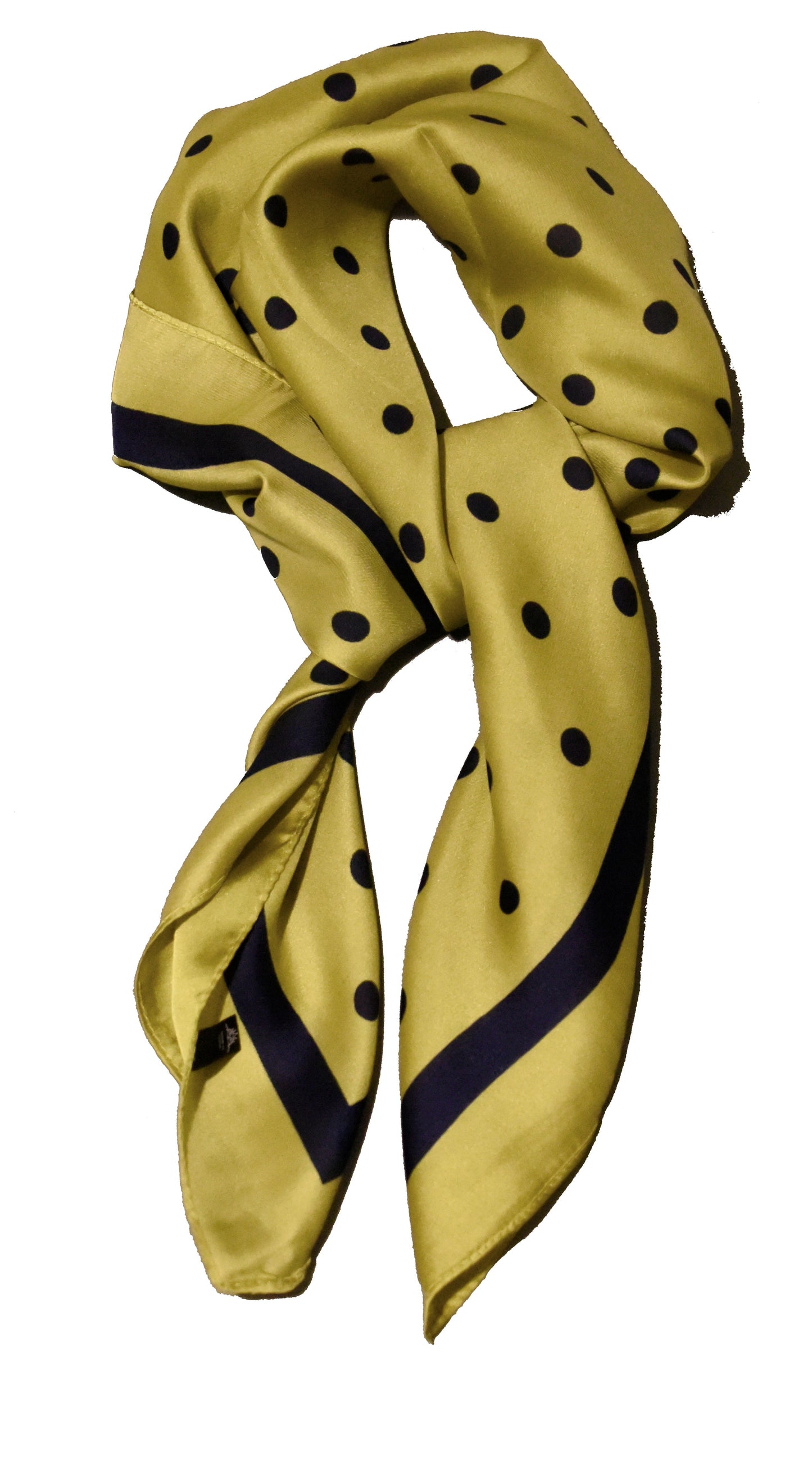 Mustard Yellow and Navy Polka Dot Thin Silky Scarf for Summer and Spring Womens