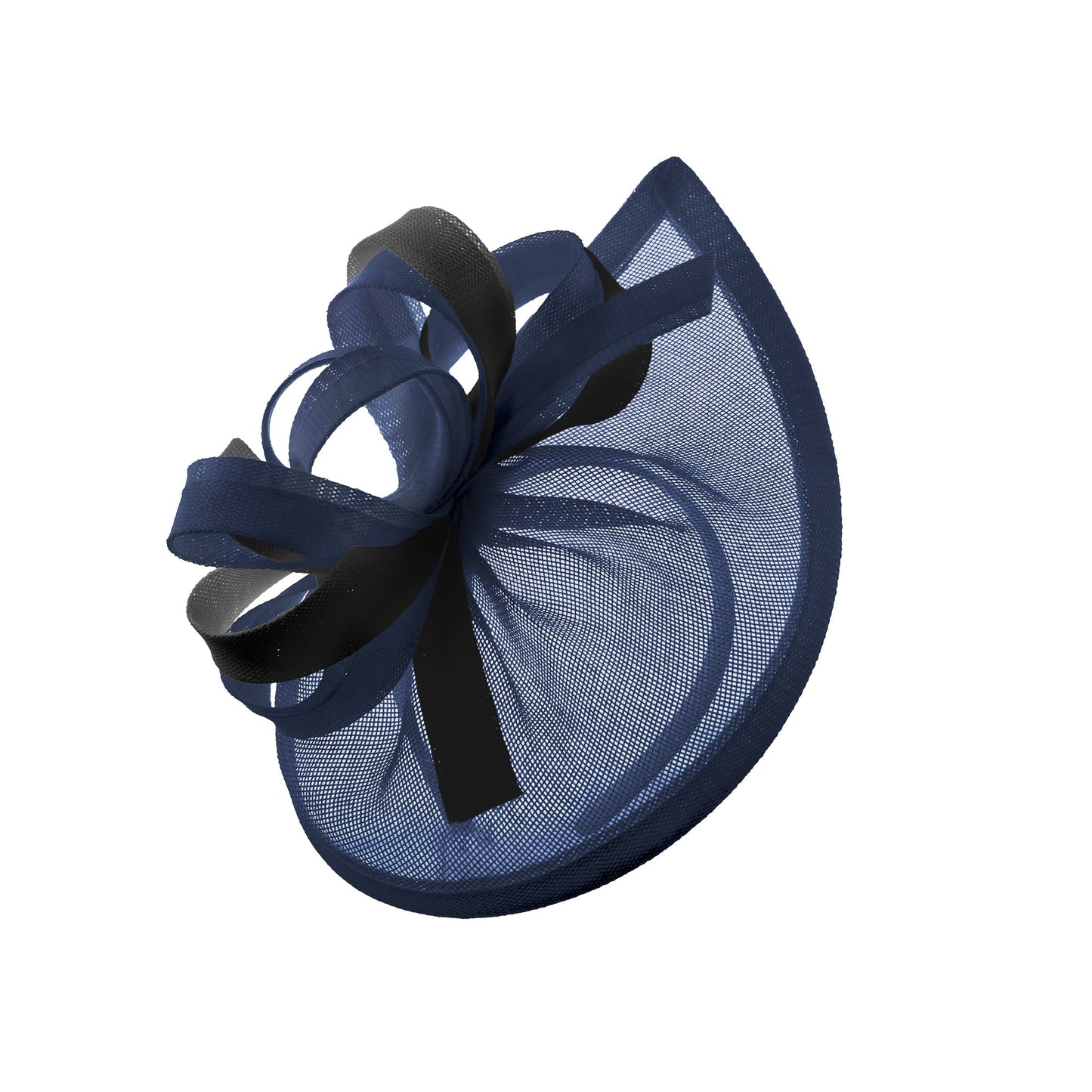 Caprilite Vegan MoonMix Hoop Fascinator Hat on Headband Wedding Ascot Races Bespoke Sinamay Disc - Navy Black