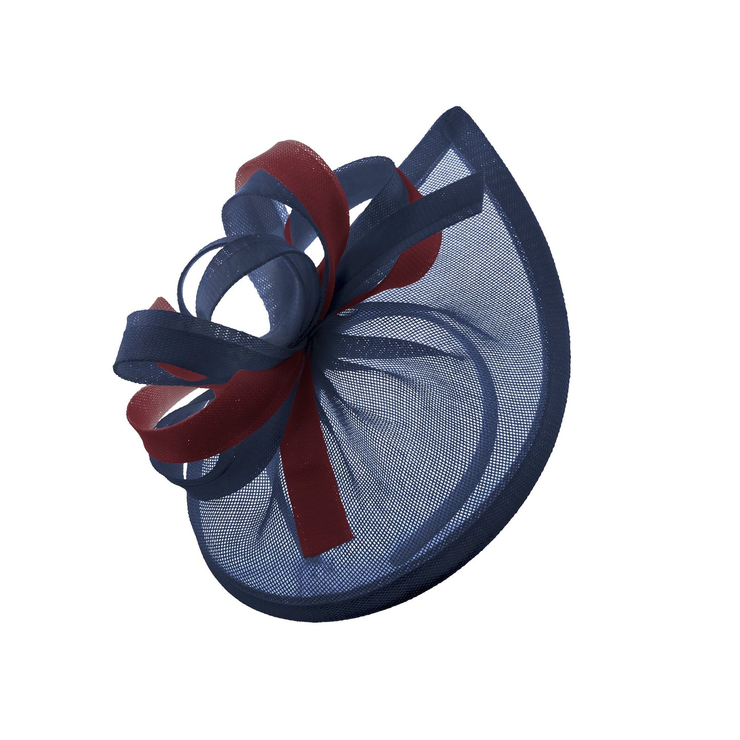 Caprilite Vegan MoonMix Hoop Fascinator Hat on Headband Wedding Ascot Races Bespoke Sinamay Disc - Navy Burgundy