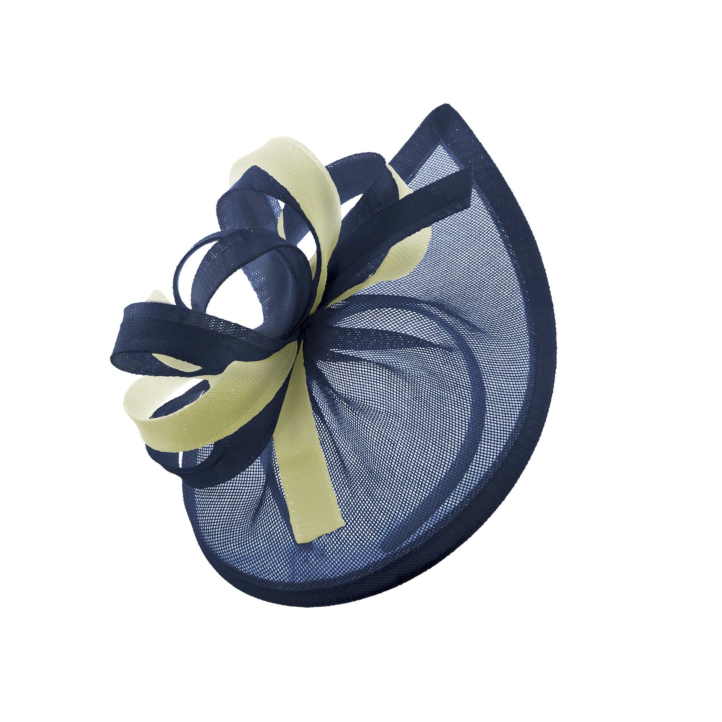 Caprilite Vegan MoonMix Hoop Fascinator Hat on Headband Wedding Ascot Races Bespoke Sinamay Disc - Navy Cream