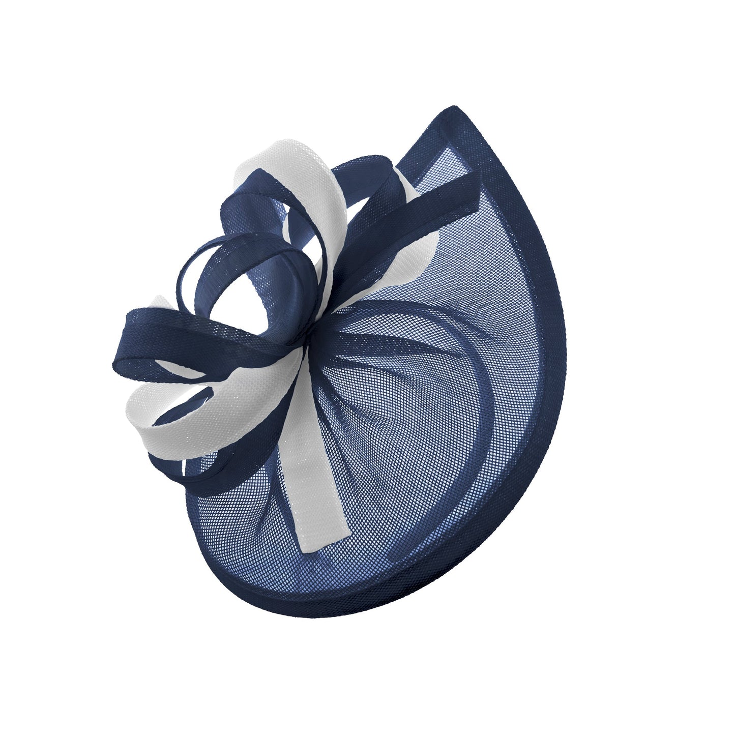 Caprilite Vegan MoonMix Hoop Fascinator Hat on Headband Wedding Ascot Races Bespoke Sinamay Disc - Navy White