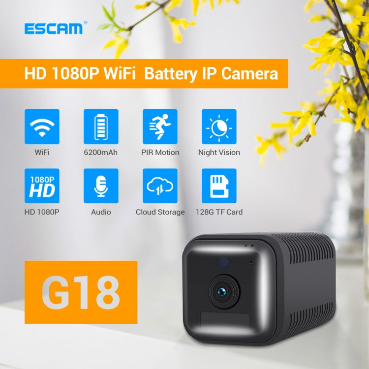 ESCAM G18 1080P Full HD Rechargeable Battery WiFi IP Camera, Support  / PIR Motion Detection / TF Card / Two Way Audio (Black)