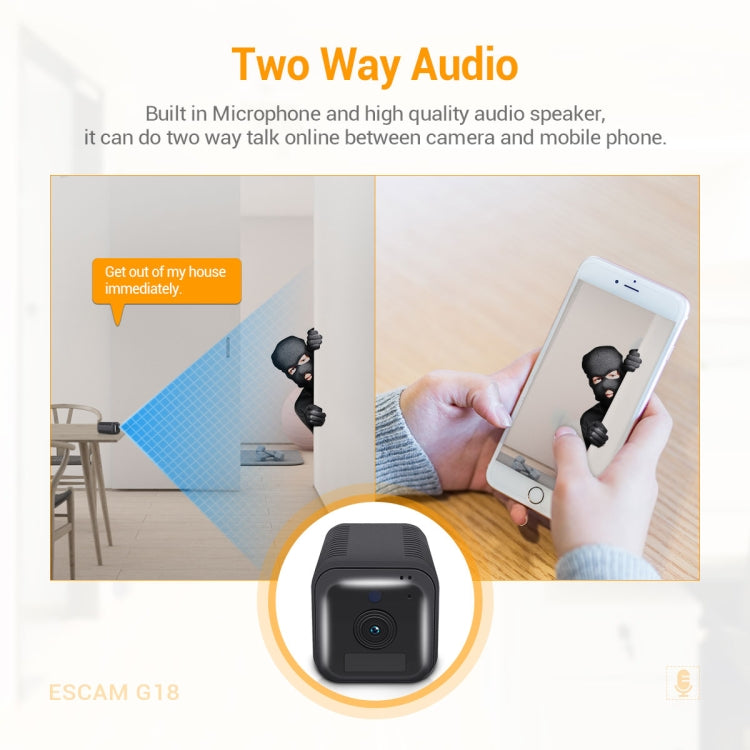 ESCAM G18 1080P Full HD Rechargeable Battery WiFi IP Camera, Support  / PIR Motion Detection / TF Card / Two Way Audio (Black)