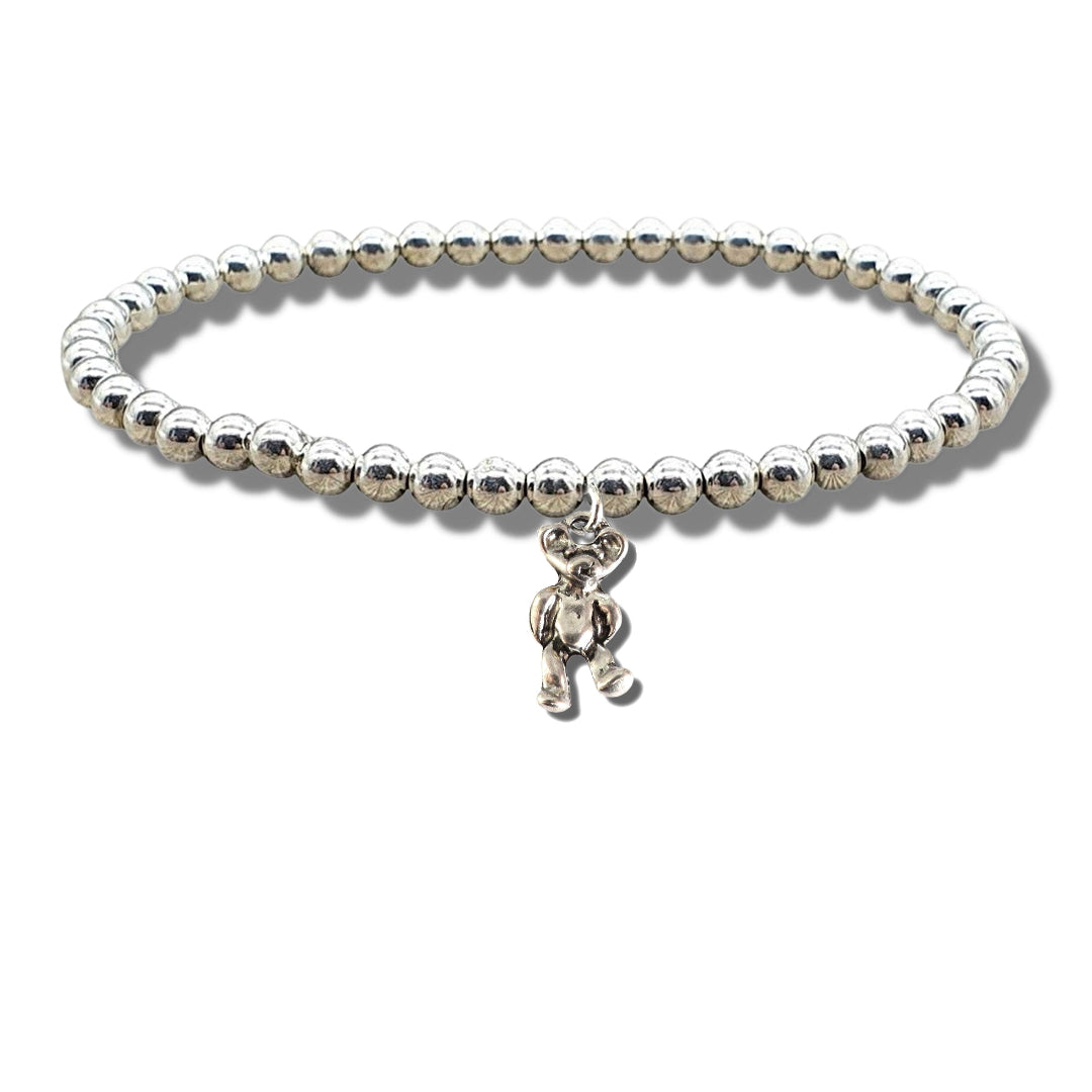 Girls Teddy Silver Beaded Bracelet