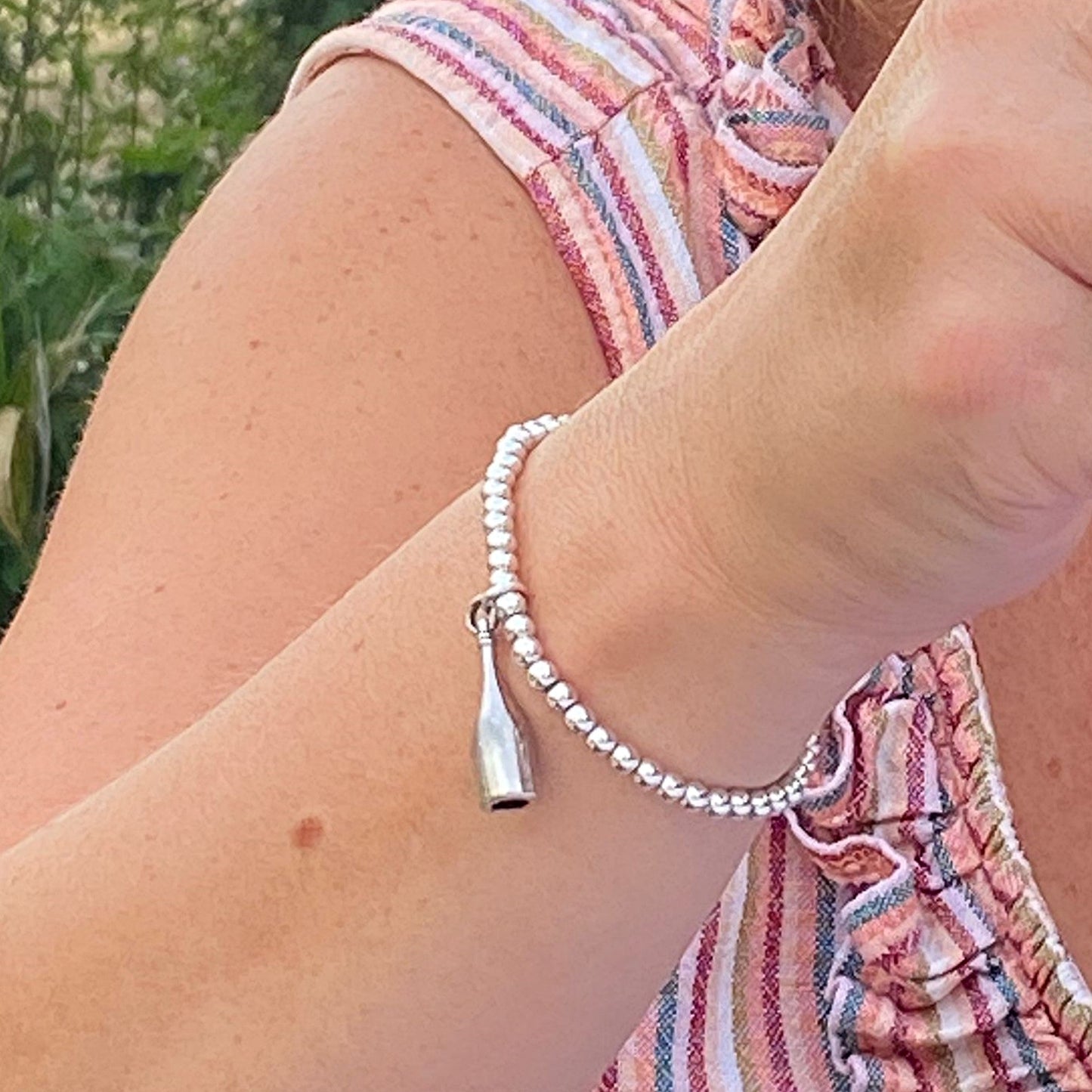Wine Bottle Silver Beaded Bracelet