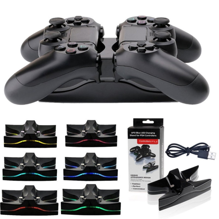 Special UFO Shape 2 x USB Charging Dock Station Stand / Controller Charging Stand for PS4 Playstation 4  with Multi Colors LED, For PS