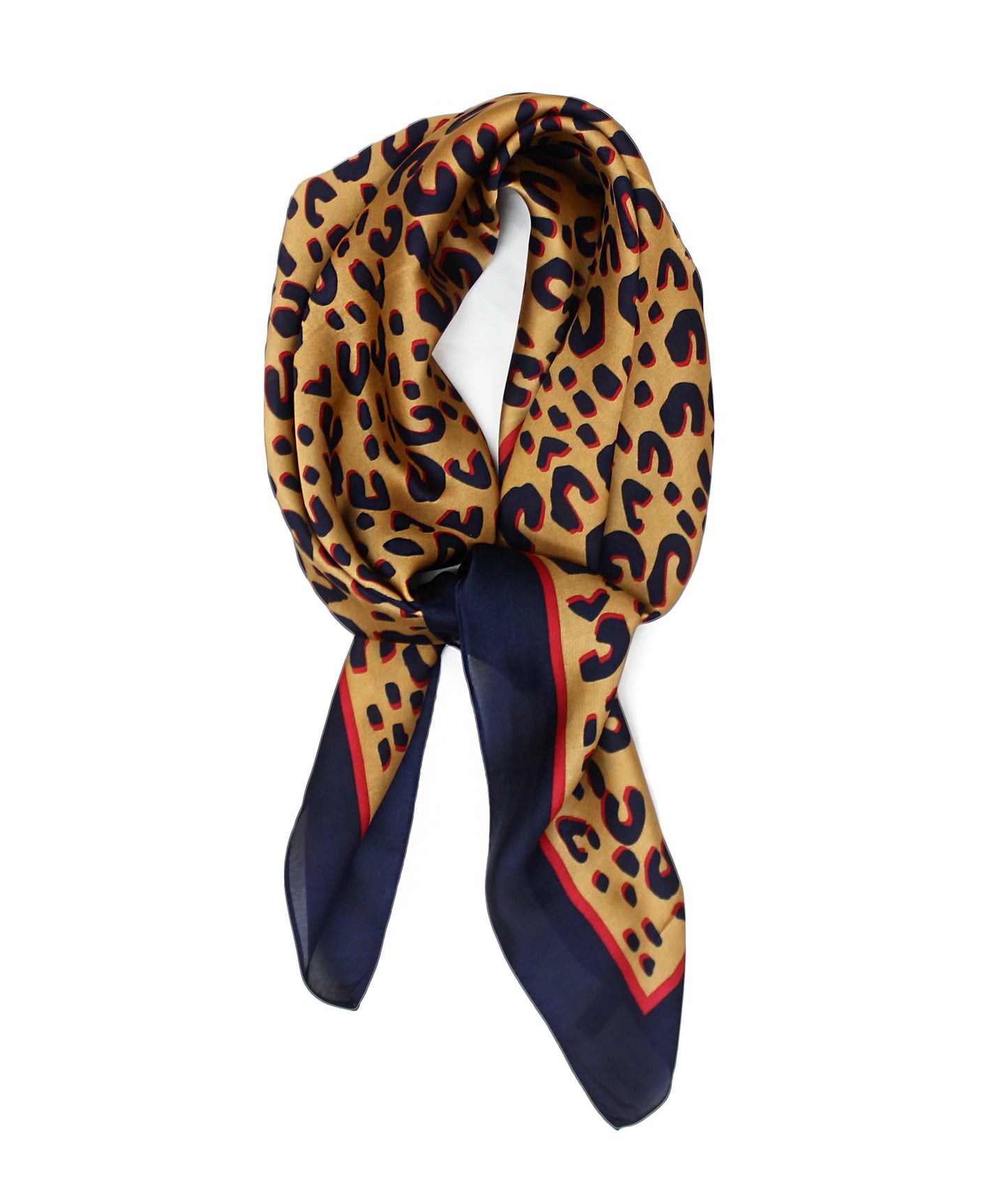 Leopard Animal Print with Navy Red Borders Silky Thin Summer Spring Scarf