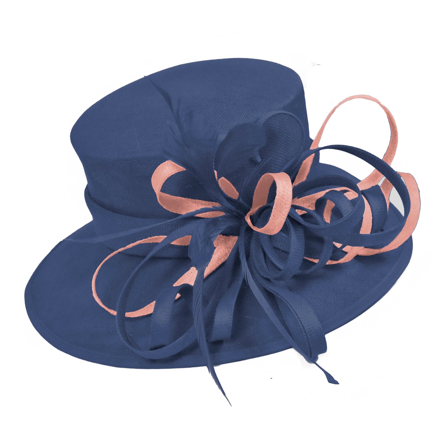 Navy Peach Large Queen Brim Hat Occasion Hatinator Fascinator Weddings Formal