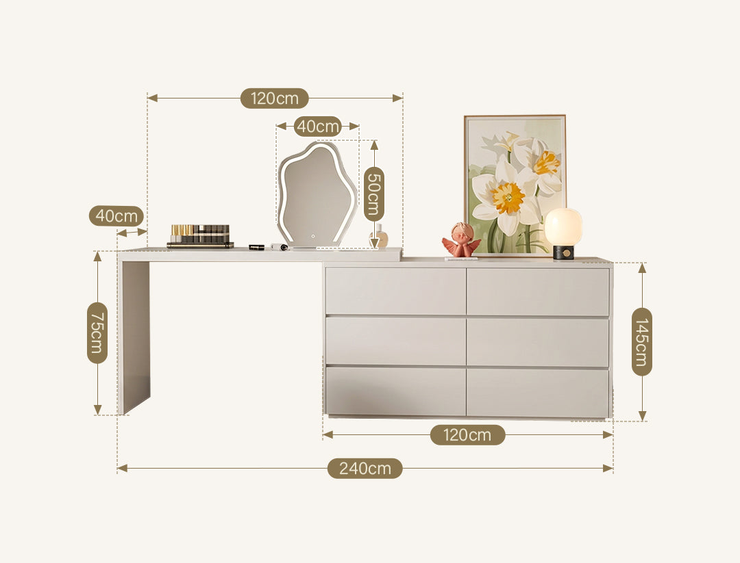 Nevada Dressing Table with Sideboard & Stool