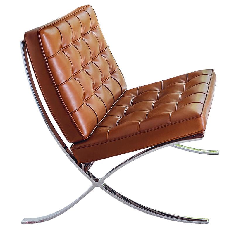 Barcelona Chair And Ottoman, Brown Leather