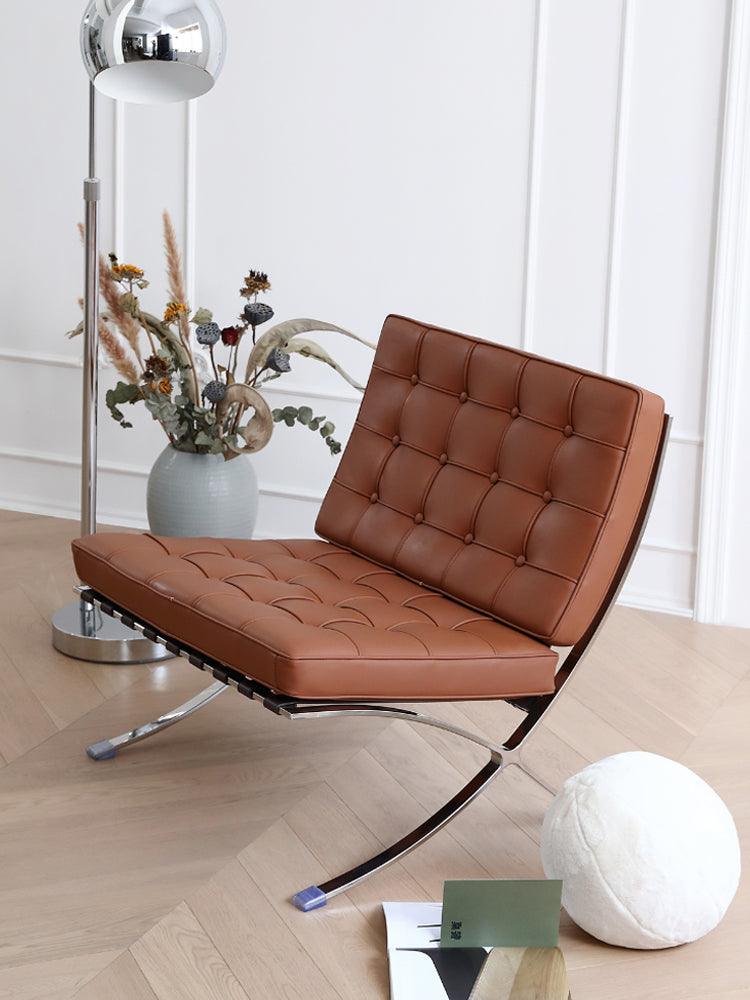 Barcelona Chair And Ottoman, Brown Leather