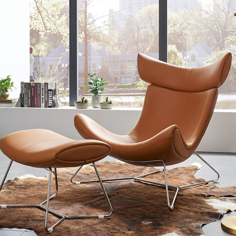 Imola Chair And Ottoman, Brown with Frame Base
