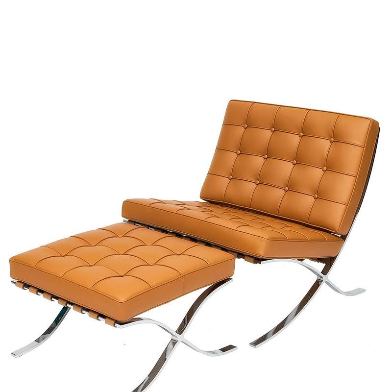 Barcelona Chair And Ottoman, Brown Leather