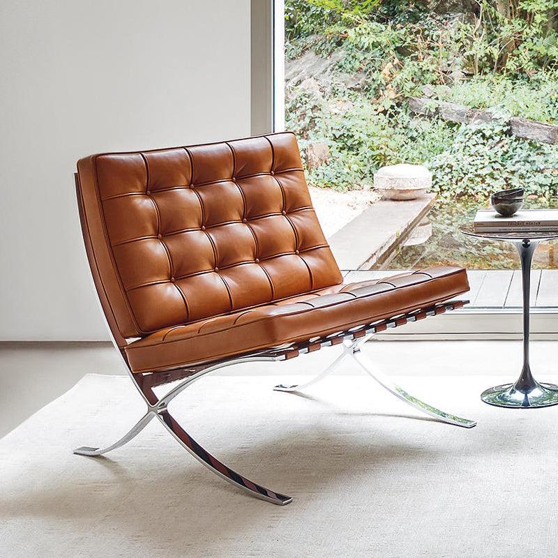 Barcelona Chair And Ottoman, Brown Leather