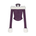 Women's Purple Fur Halter Off-shoulder Sweater