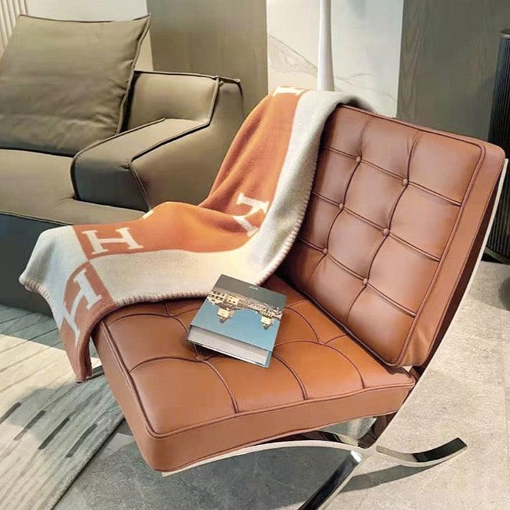 Barcelona Chair And Ottoman, Brown Leather