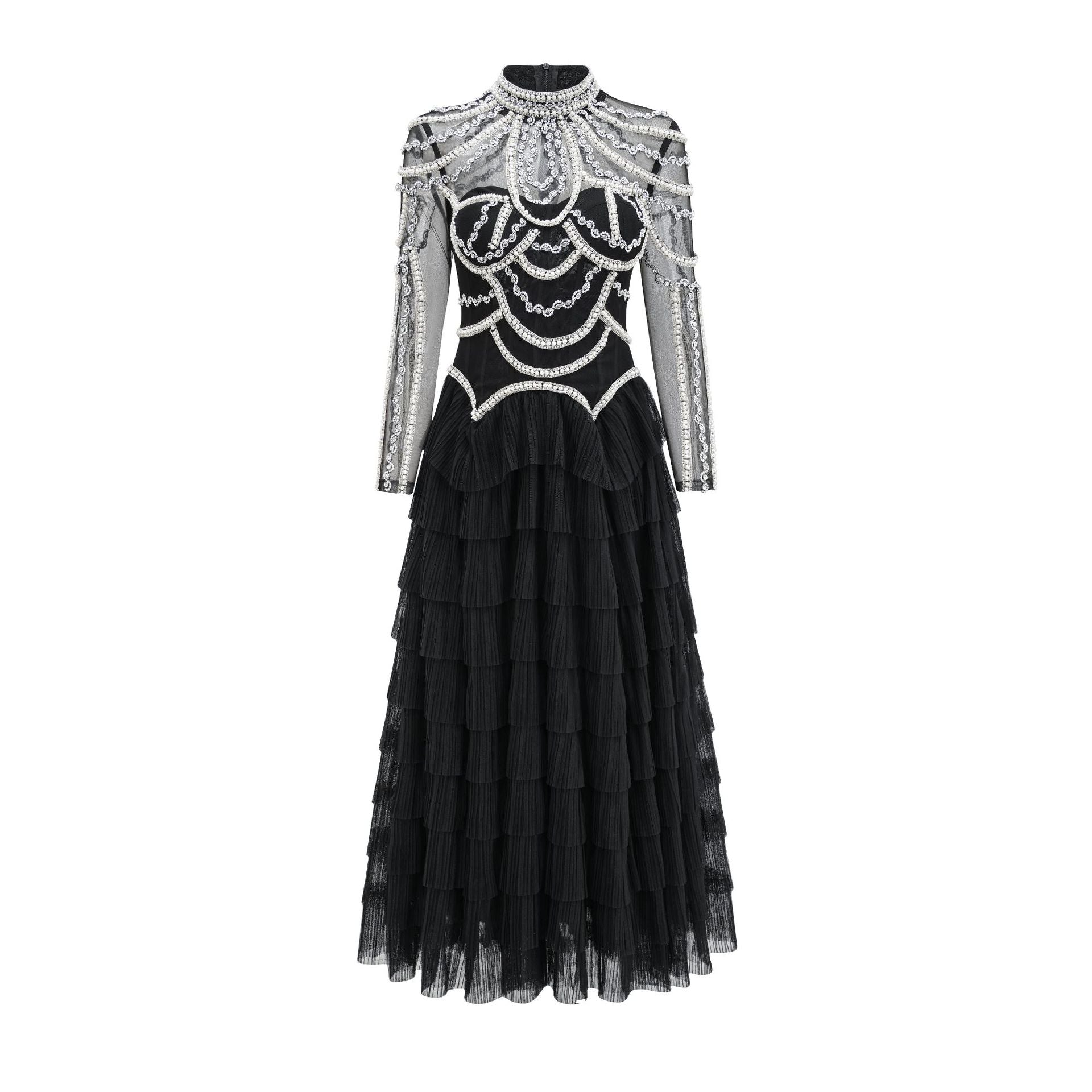 Elegant And Heavy Craft Long Sleeve Beaded Dress