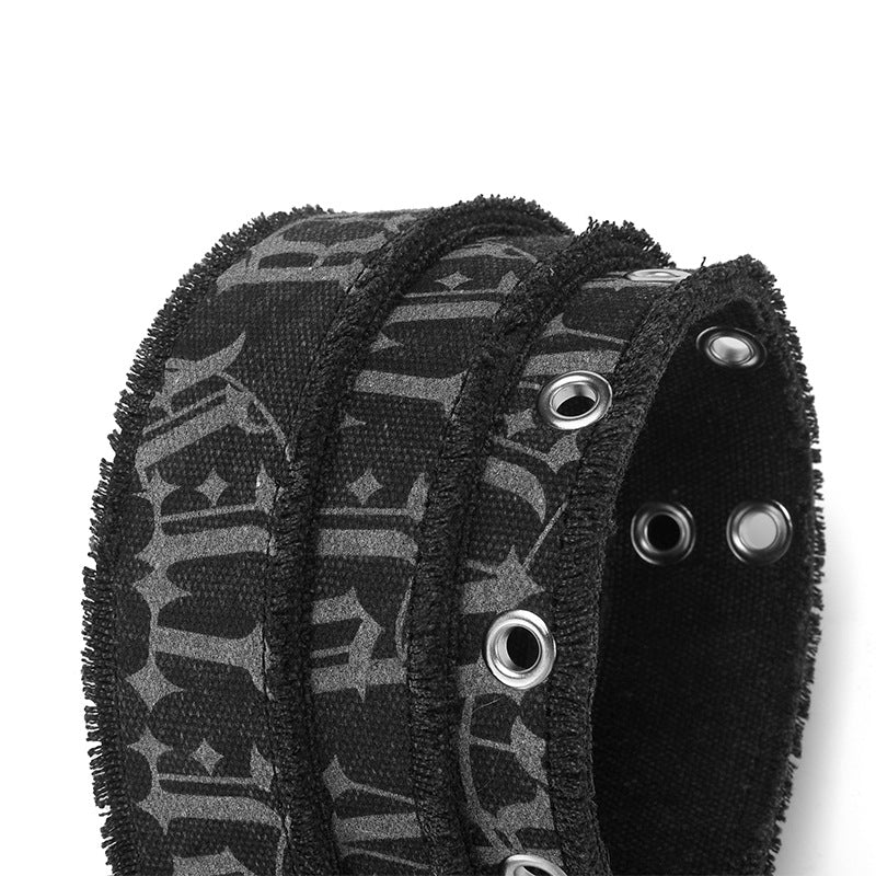 Jeans Belt Men's Embossed Cotton Washed