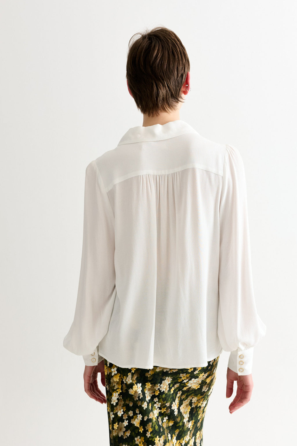 Octavia Moss Crepe Overlap Collar Shirt - Off White
