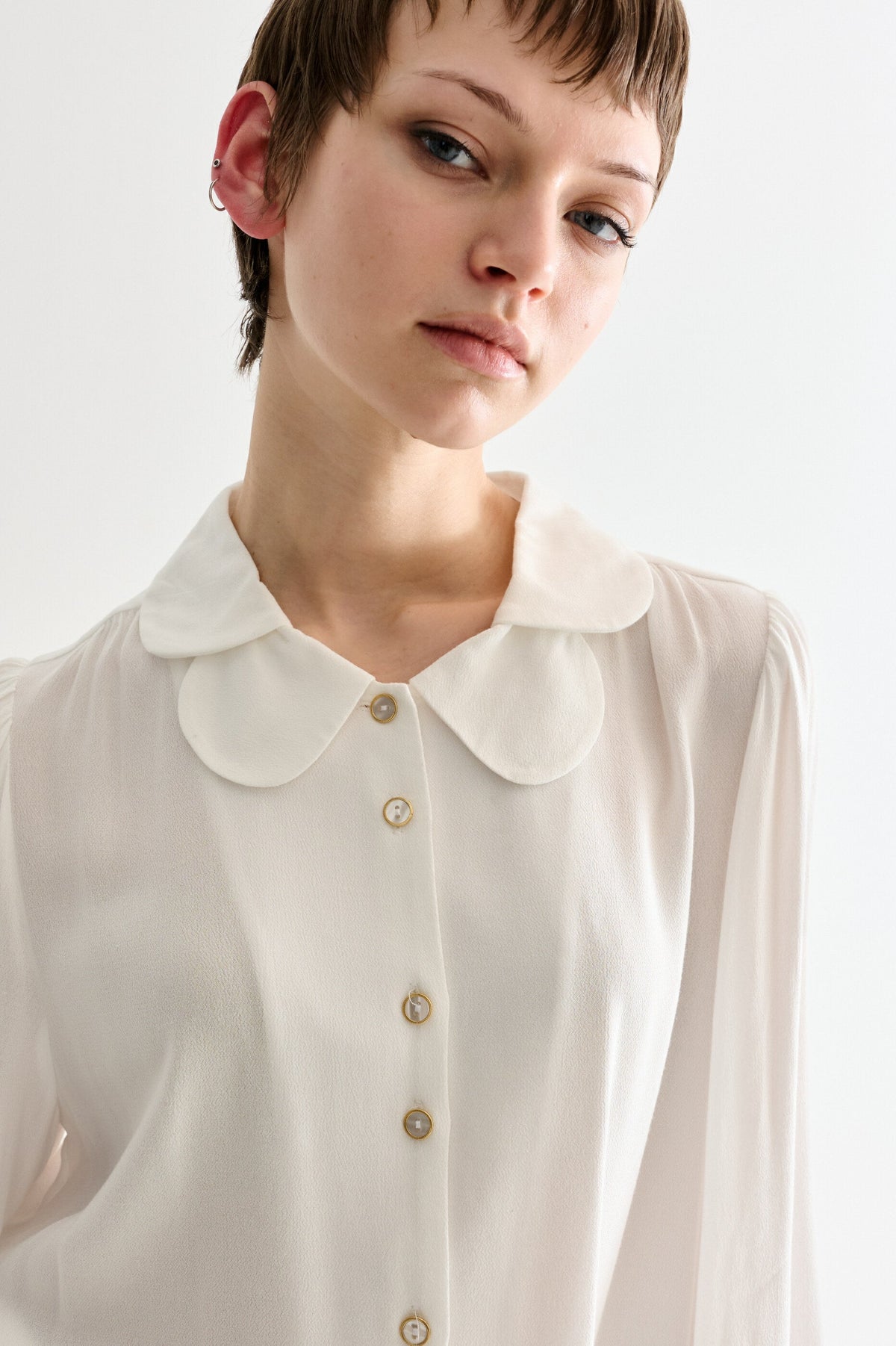 Octavia Moss Crepe Overlap Collar Shirt - Off White