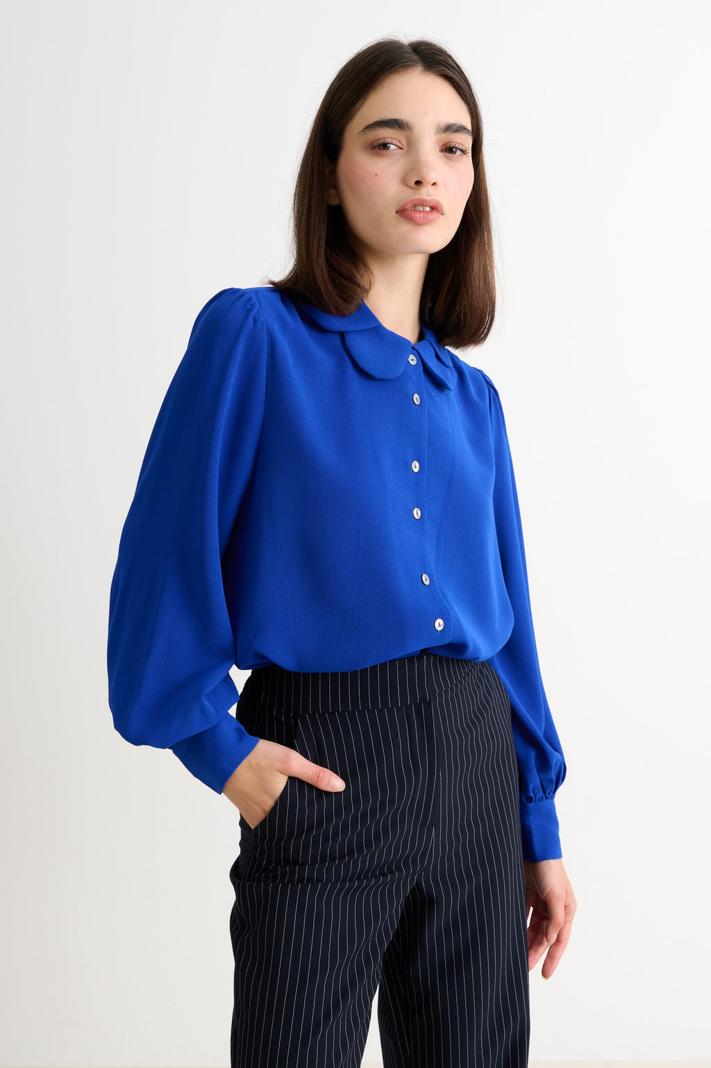 Octavia Crepe Petal Collar Shirt - Blue