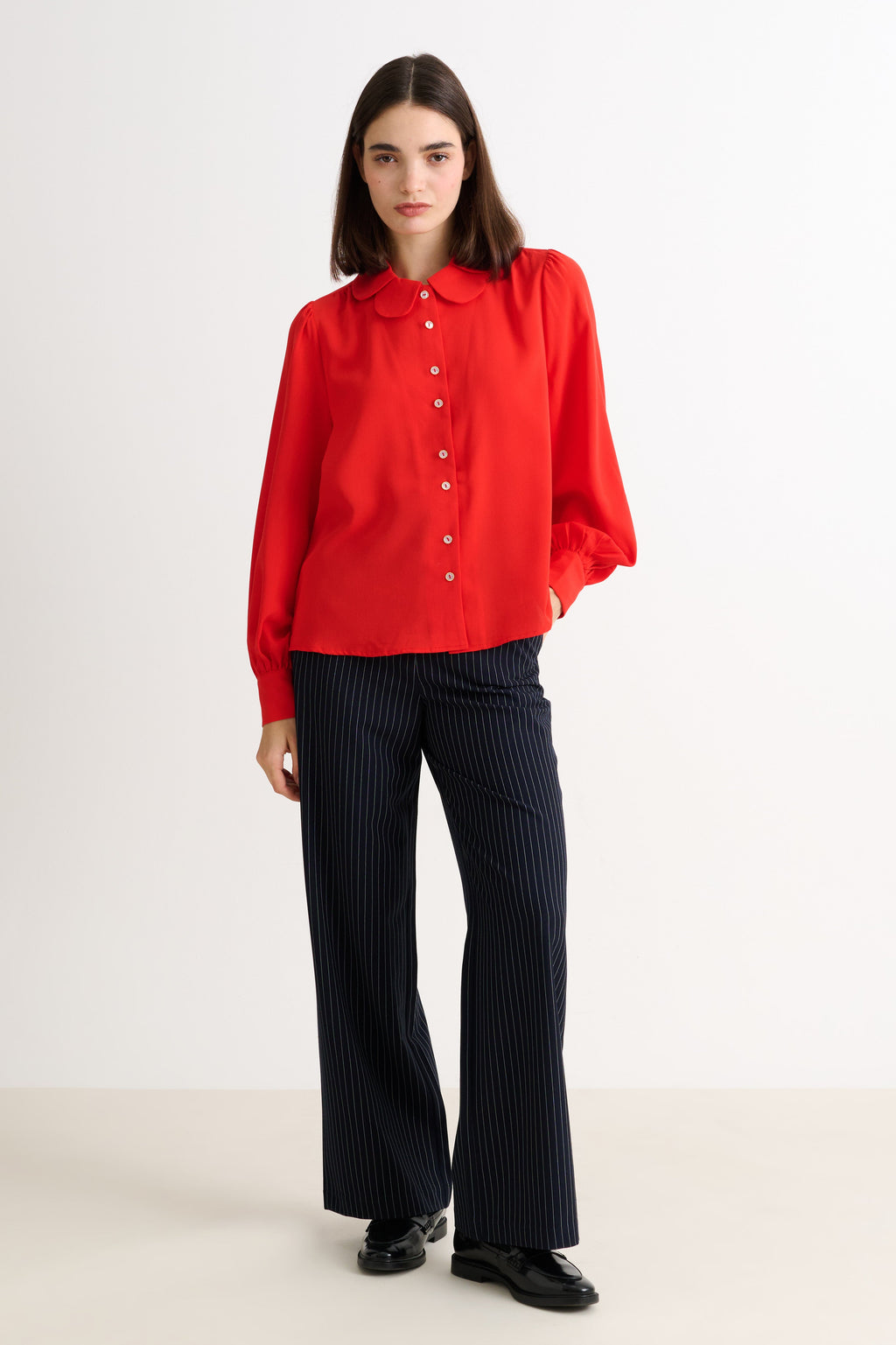 Octavia Crepe Petal Collar Blouse - Red