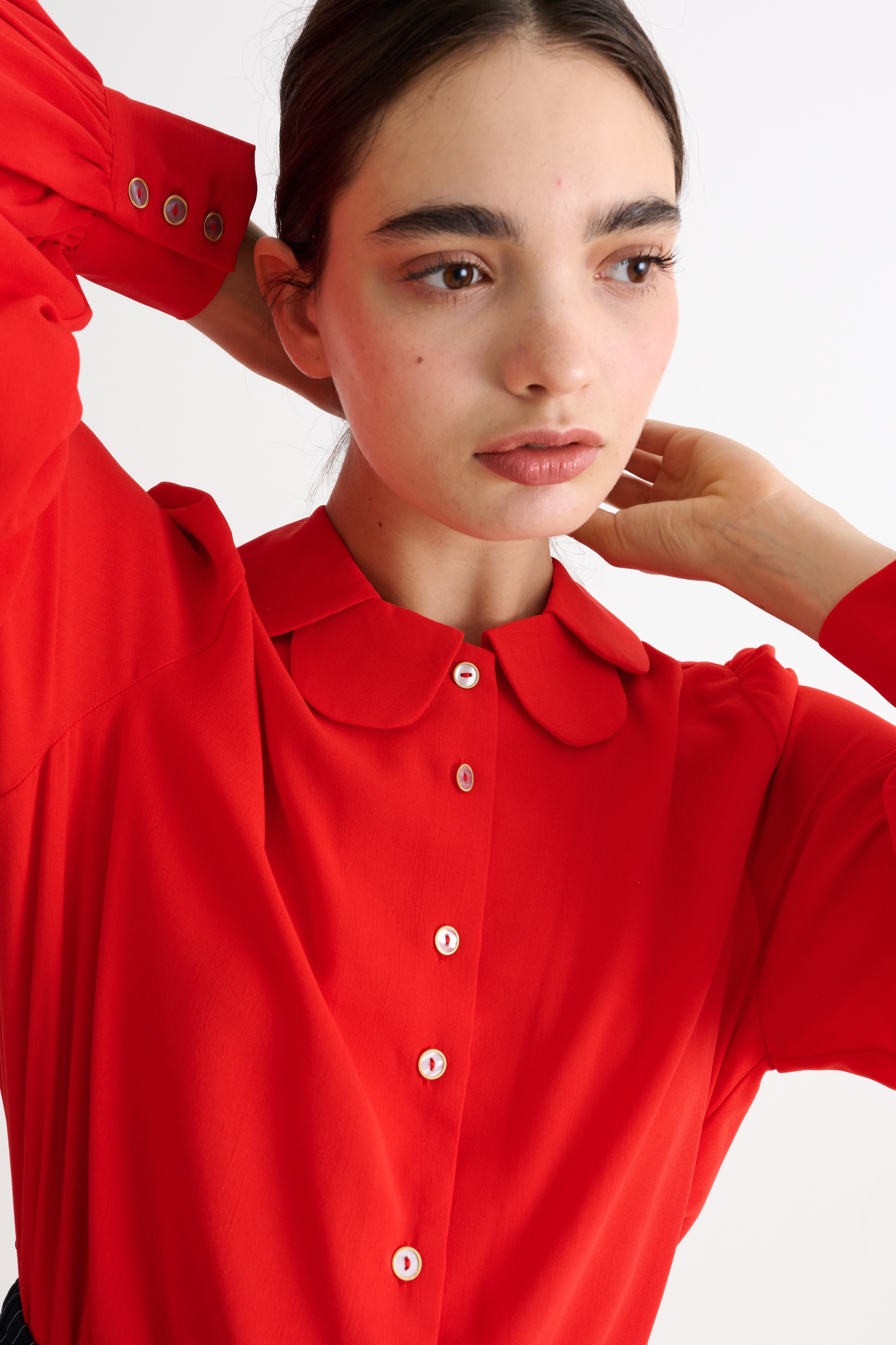 Octavia Crepe Petal Collar Blouse - Red
