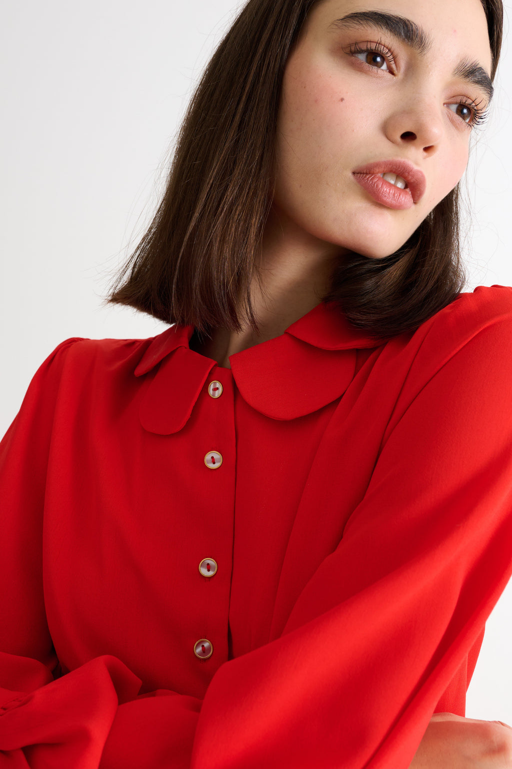 Octavia Crepe Petal Collar Blouse - Red