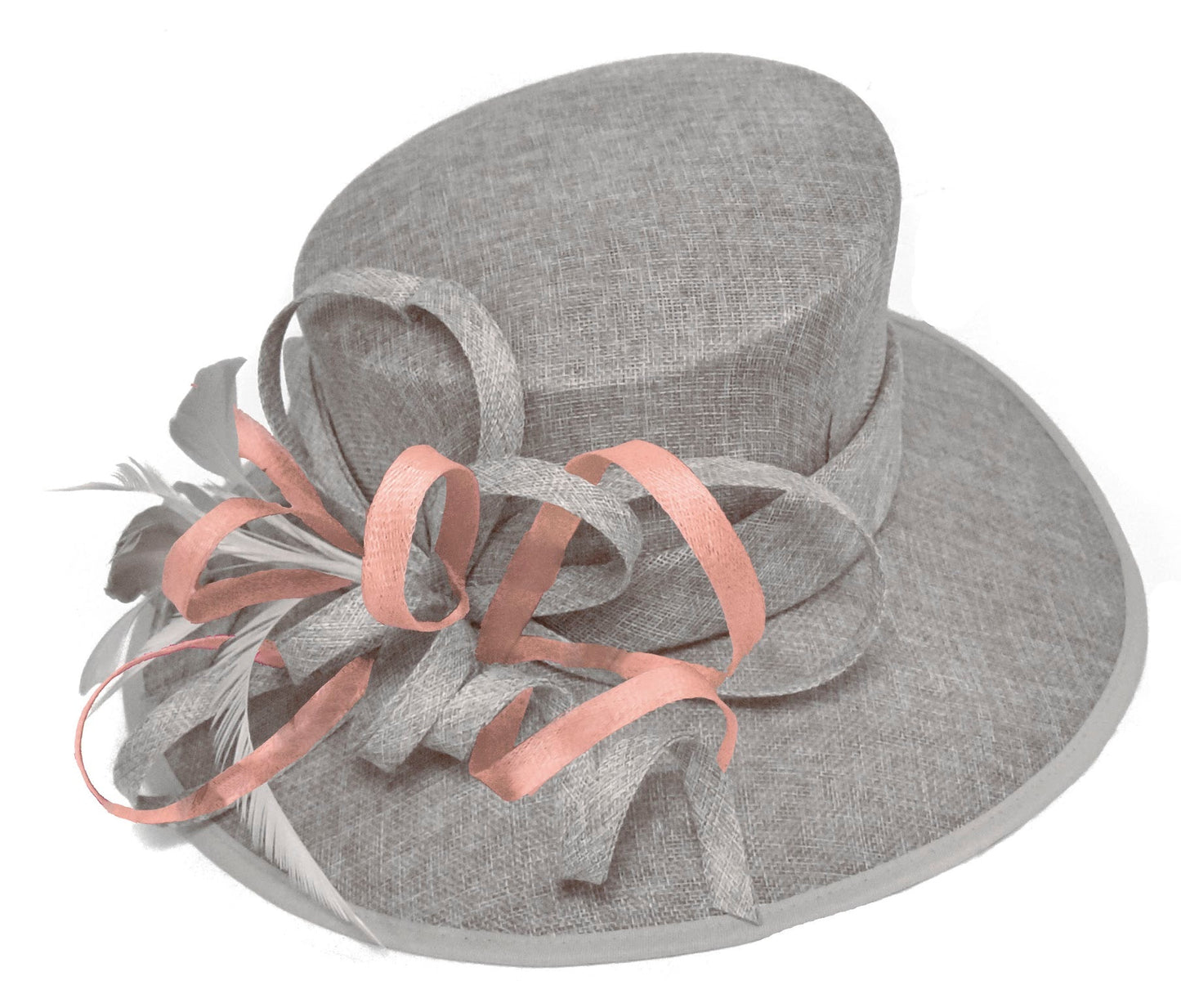 Silver Grey Peach Large Queen Brim Hat Occasion Hatinator Fascinator Weddings Formal