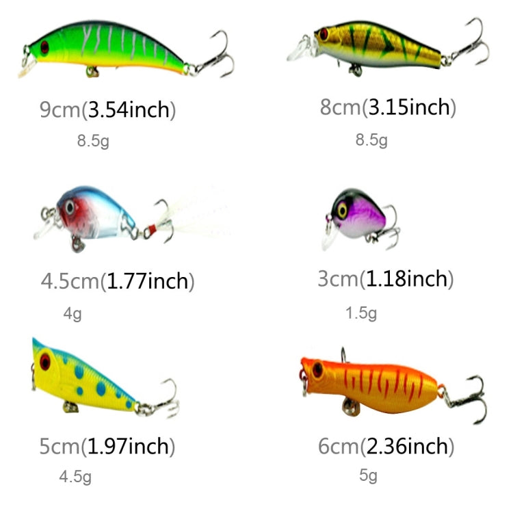HENGJIA HENG JIA-SETL30 30 PCS Minnow Fishing Lure Set 6 Models Fishing Tackle Plastic Hard Bait, 30 PCS
