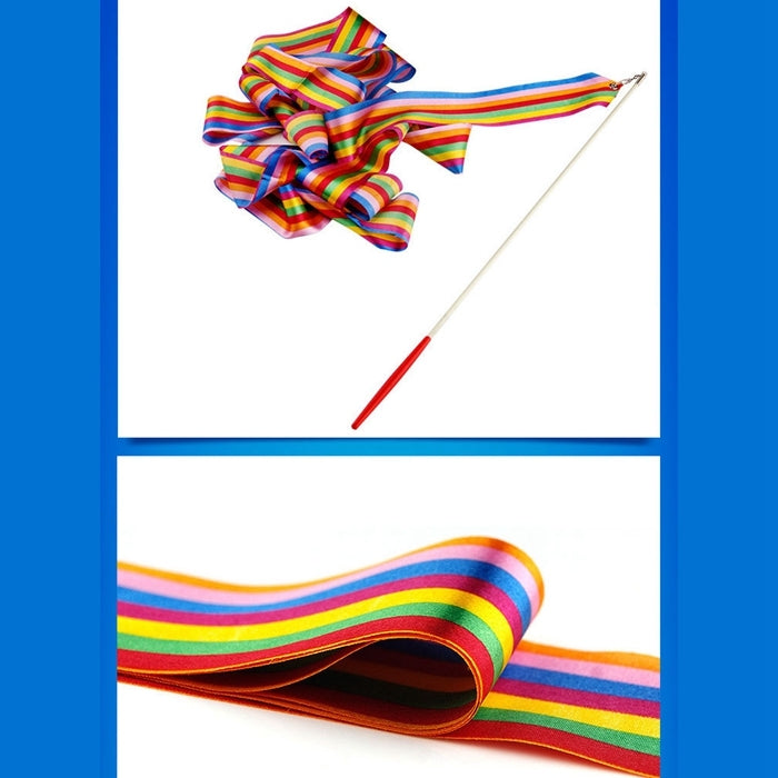 5 PCS 4m Colorful Children Toy Dancing Practices Dance Ribbons with Sticks, Random Pattern Delivery, Dance Ribbons