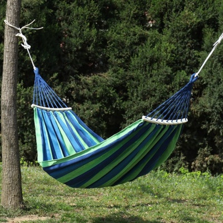 Outdoor Rollover-resistant Double Person Canvas Hammock Portable Beach Swing Bed with Wooden Sticks, Size: 190 x 150cm, Size: 190 x 150cm(Blue), Size:190 x 150cm(Red)