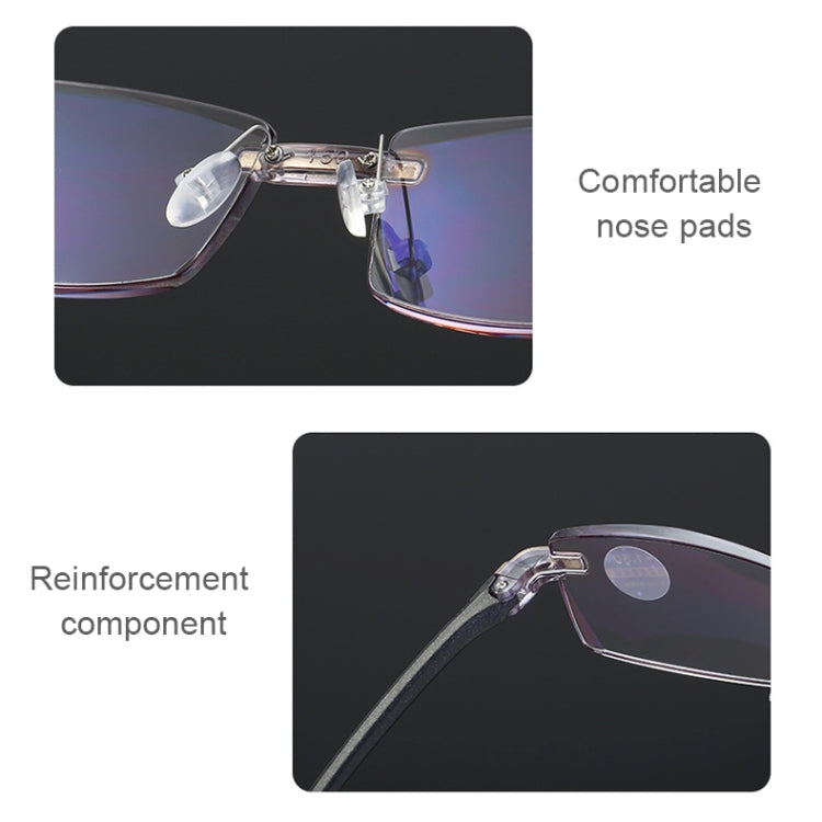 Rimless Anti Blue-ray Blue Film Lenses Presbyopic Glasses, +3.50D, +3.50D