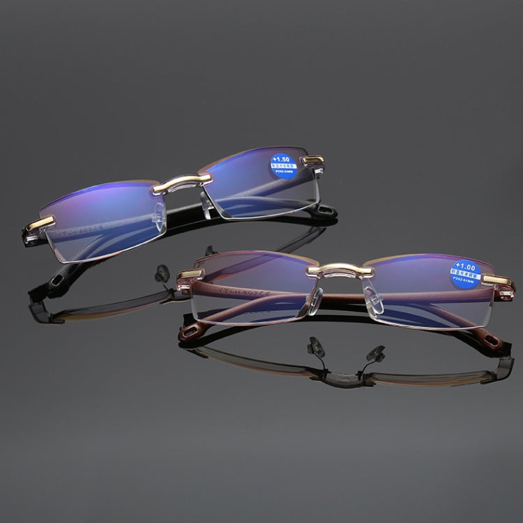 Rimless Anti Blue-ray Blue Film Lenses Presbyopic Glasses, +3.50D, +3.50D