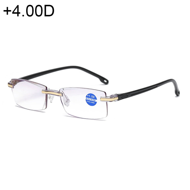 Rimless Anti Blue-ray Blue Film Lenses Presbyopic Glasses, +4.00D, +4.00D