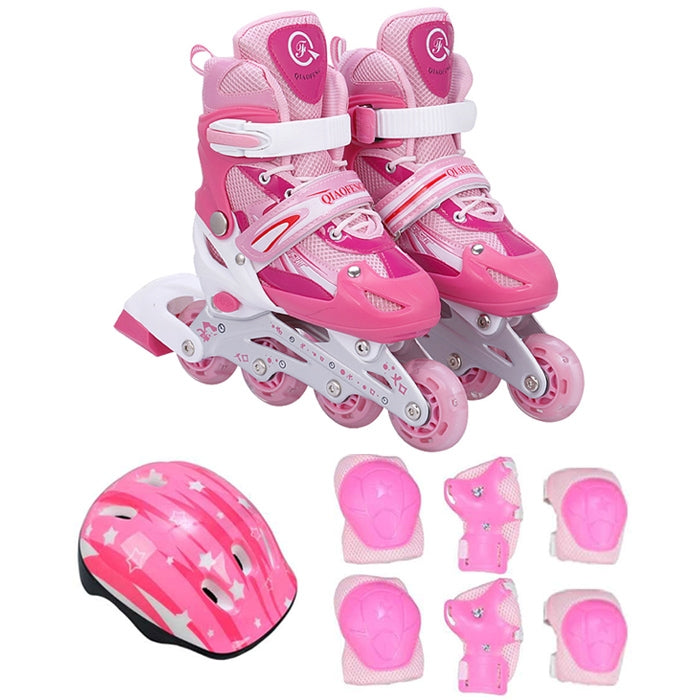 Children Adult Flash Straight Row Roller Skates Skating Shoes Suit, Size : L, Size : L (Pink), Size : L (Blue), Size : L (Red)
