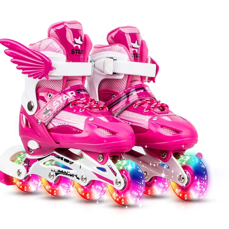 Adjustable Children Full Flash Single Four-wheel Roller Skates Skating Shoes Set, Size : S, Size : S (Pink), Size : S (Gold), Size : S (Blue), Size : S (Red)