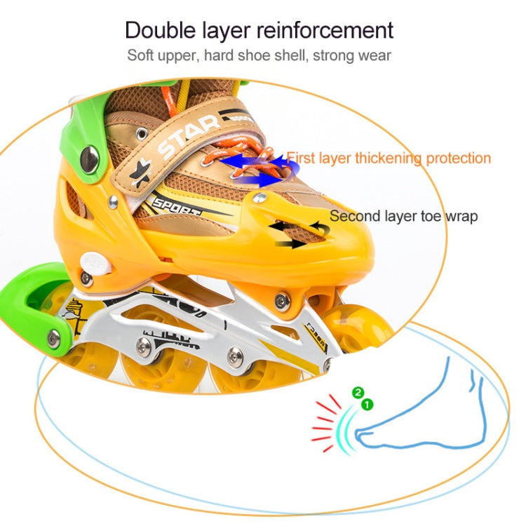 Adjustable Children Full Flash Single Four-wheel Roller Skates Skating Shoes Set, Size : S, Size : S (Pink), Size : S (Gold), Size : S (Blue), Size : S (Red)
