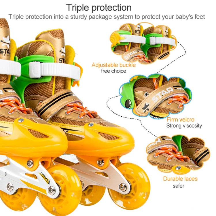 Adjustable Children Full Flash Single Four-wheel Roller Skates Skating Shoes Set, Size : S, Size : S (Pink), Size : S (Gold), Size : S (Blue), Size : S (Red)